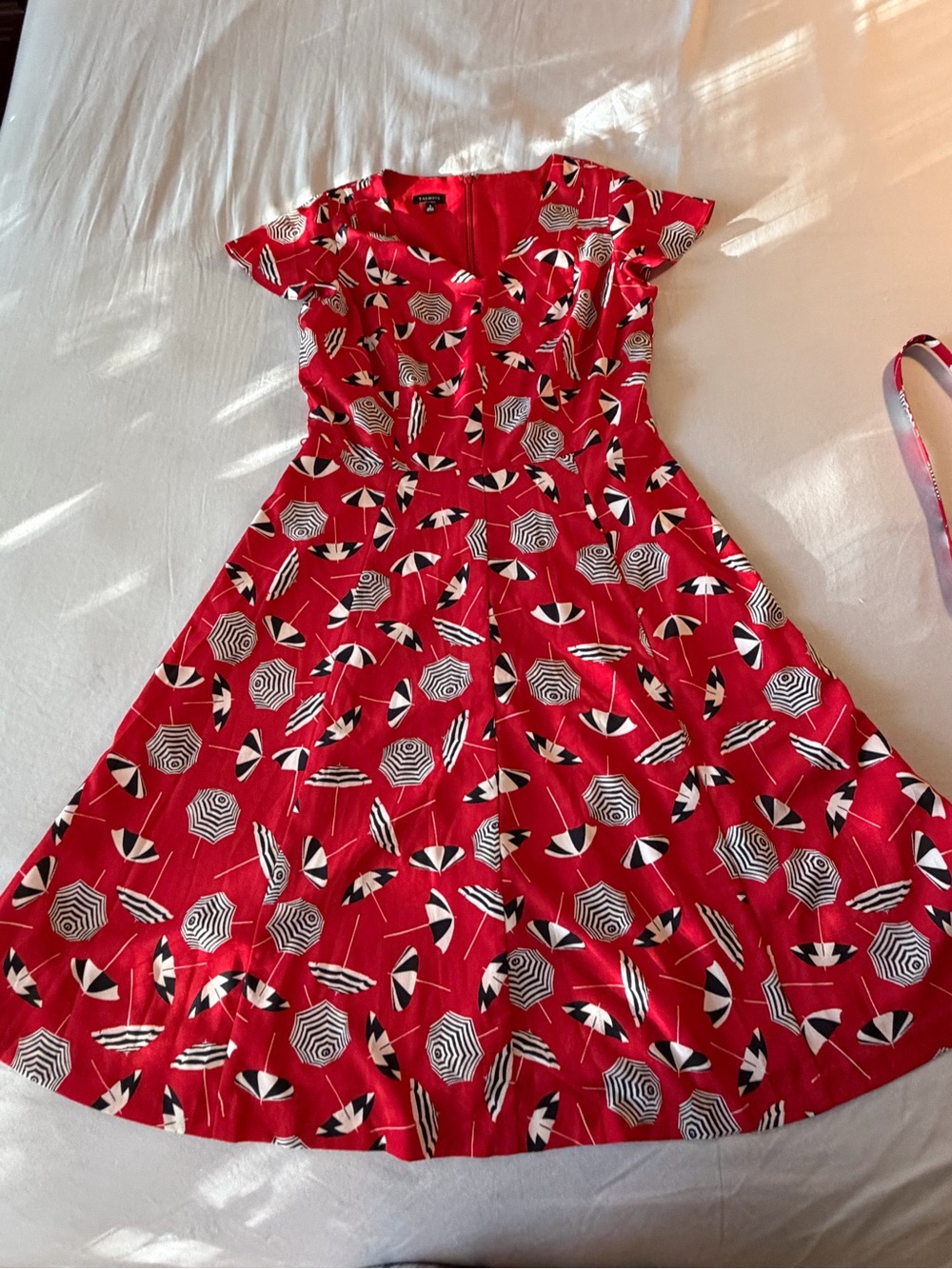 Talbots Red Umbrella-Print Fit-and-Flare Dress